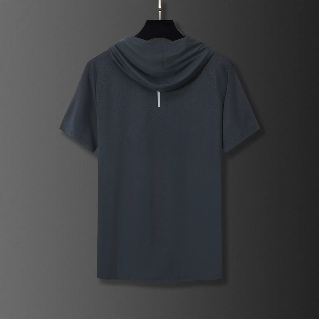 Youthful Vitality Summer Sweatshirts Thin Men's Printing Hooded Quick Drying Breathable Casual Motion Loose Short Sleeve Tops - Clikcy