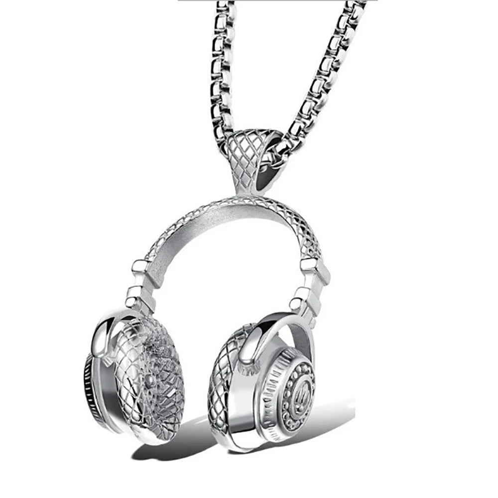 European And N Accessories Hip-hop Rock Music Alloy Headphone Necklace Pendant Titanium Steel Lovers Necklace - Clikcy