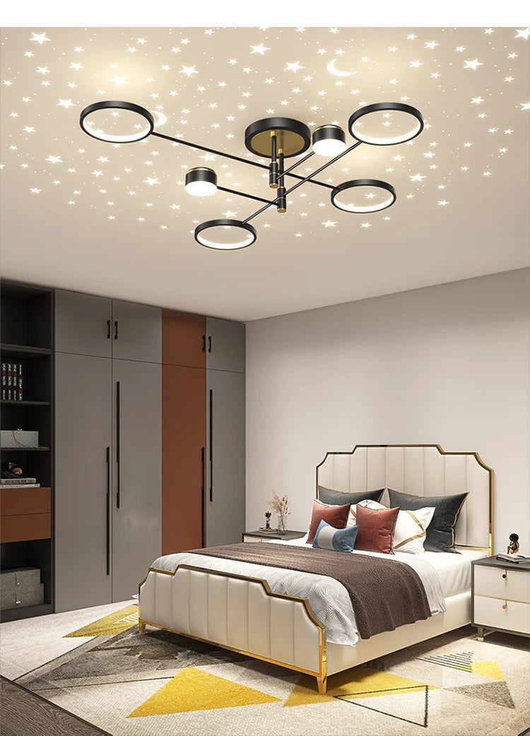 2025 New Chandeliers Romantic Starry Modern Ceiling Light Fixture 6 Lights White Creative Home Stepless Dimmable  Ceiling Lamp - Clikcy