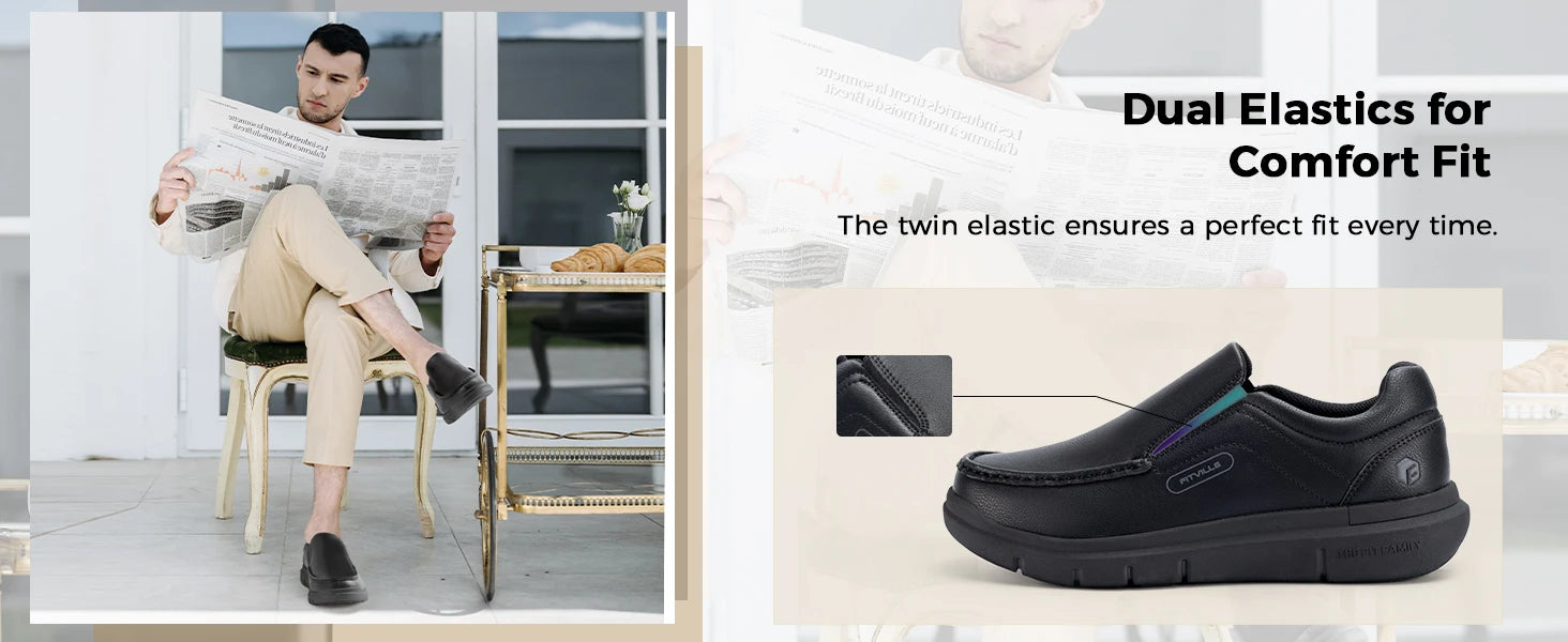 Fitville Men's Shoes Wide Width Leather Slip-On Casual Shoes Lightweight For Swollen Feet with Arch Support Pain Relief - Clikcy