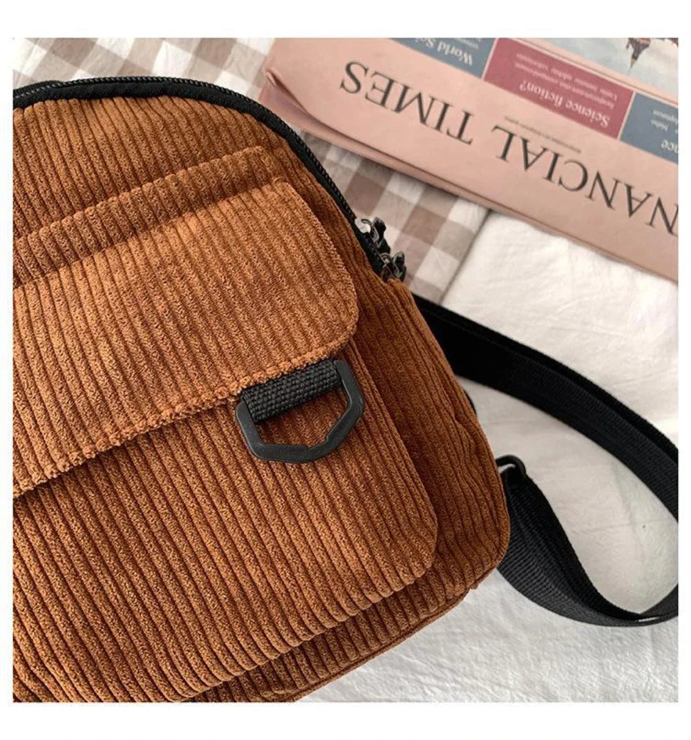 Women's Mini Backpack Fashion Solid Color Corduroy Small Simple Casual Traveling Large Capacity Durable Female's Schoolbag