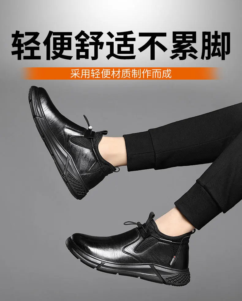 Black Leather Men Waterproof Shoes Work Safety Shoes Steel Toe  Men Sneakers Wear-resistant Indestructible Construction Man Boot