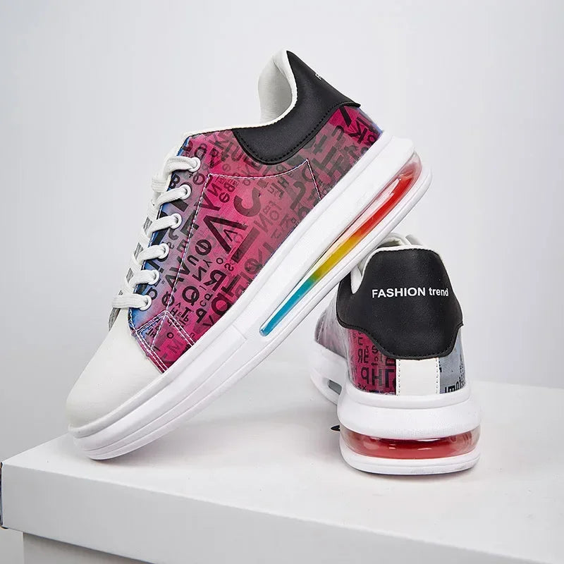 Graffiti 2025 New Casual Men Shoe Fashion Flat Air Cushion Man Sneakers Outdoor Non-slip Designer Tide Pu Leather Big Size 43 44 - Clikcy