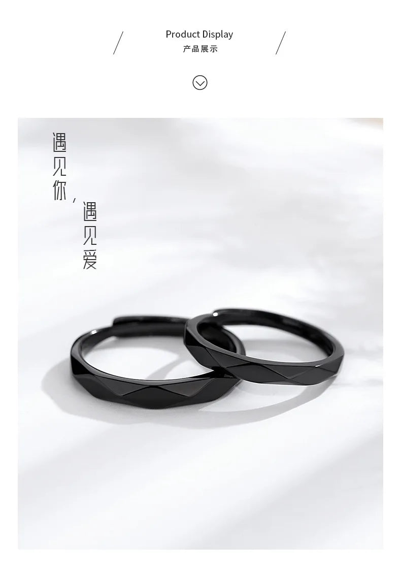 1pcs Black White Lozenge Couple Rings Set Open Adjustable Ring Eachother Lovers Minimalist Ring Gift Wedding Rings Bride Jewlery - Clikcy