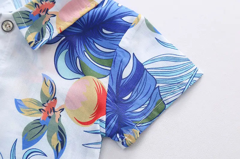 1 Set Boys Girls Beach Wind Suit Children's Short-Sleeved Printed Shirt + Shorts Suit Children's Cute Summer Thin Baby Clothes - Clikcy