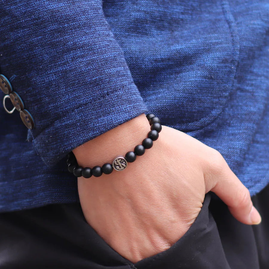 Simple Style Genuine Natural Stone Bracelet For Men Viking Pirate Compass Braclet Tiger Eyes Strand Braslet Leisure Accessories - Clikcy