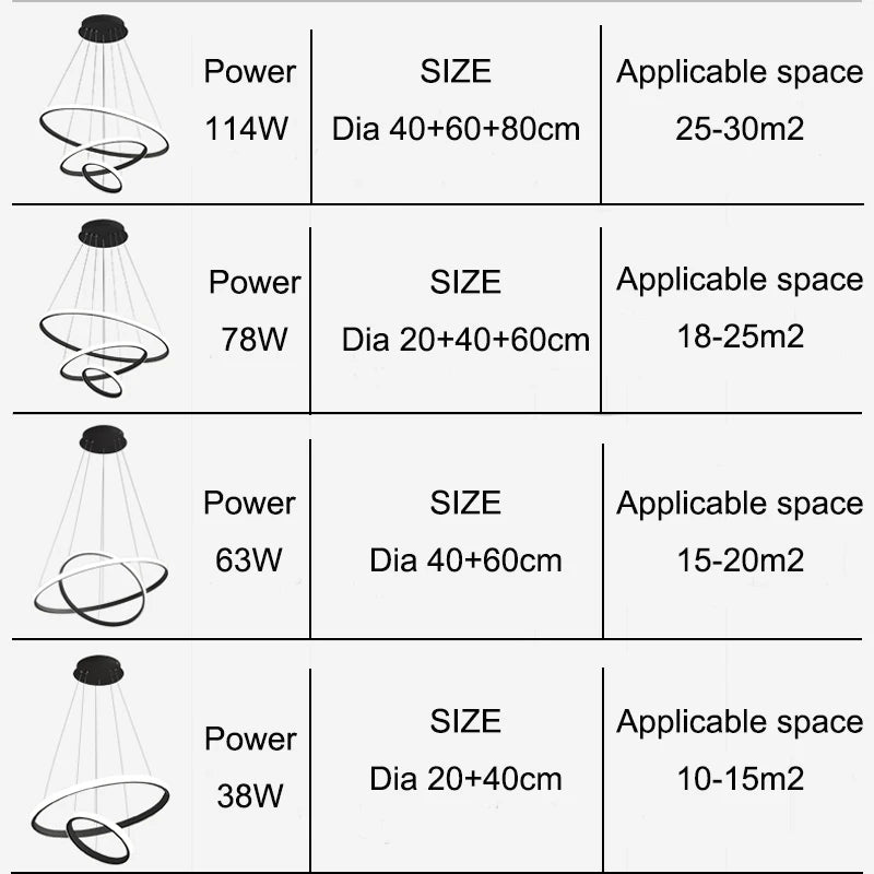 Modern Pendant Lamp Led Rings Circle Ceiling Hanging Chandelier Black Loft Living Dining Room Kitchen Indoor Lighting Fixture - Clikcy