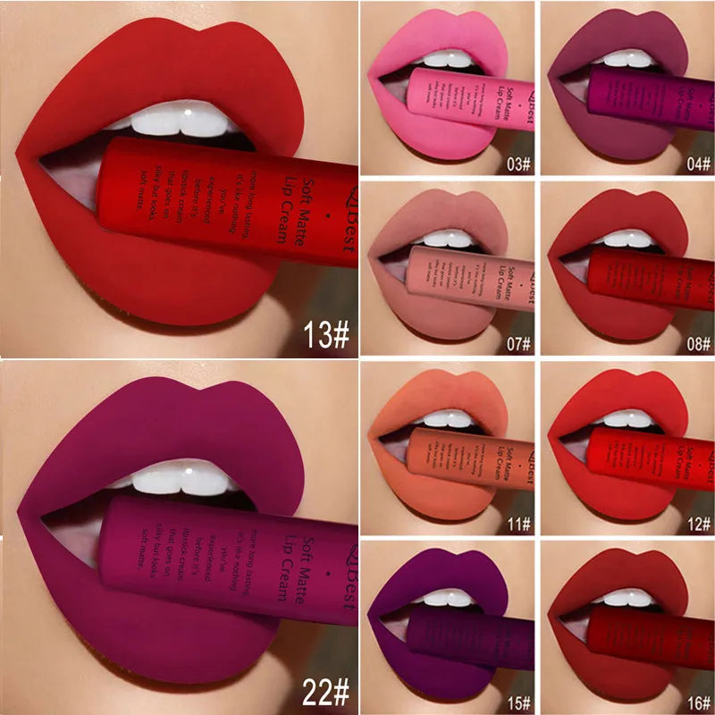 Matte Liquid Lipstick Waterproof Long Lasting Velvet Lip Gloss Tint Tube Matte Nude Pigment Red Black Makeup Cosmetics Lipsticks - Clikcy