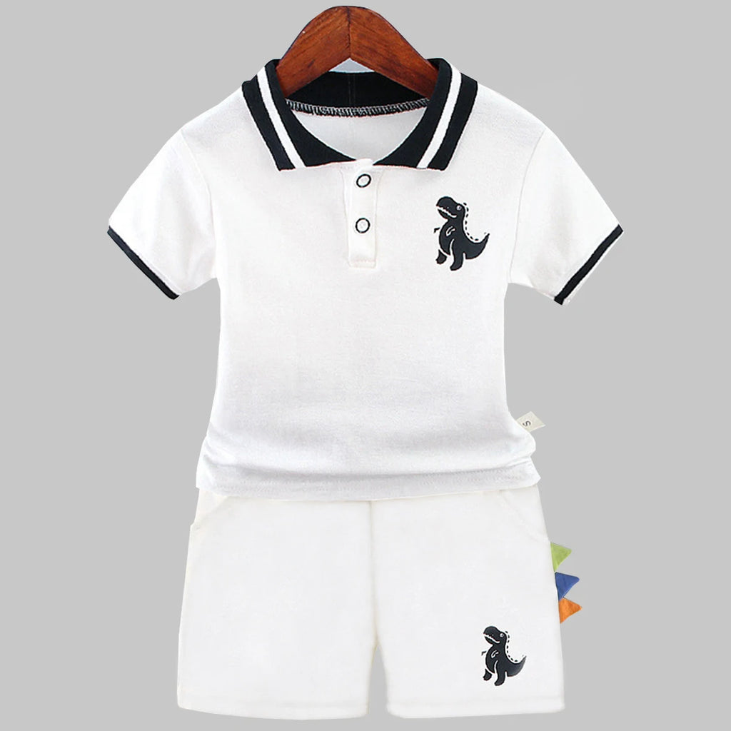Summer Children Clothes Baby Boys Clothes Set Dinosaur Printed Turn-down Collar T-Shirts Tops+ Shorts 2PCS/Suit Infant Clothing - Clikcy