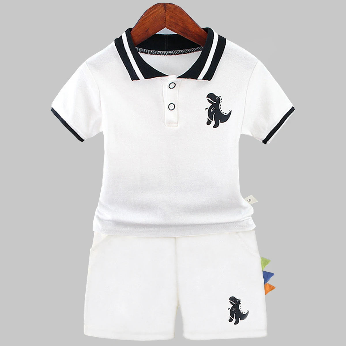 Summer Children Clothes Baby Boys Clothes Set Dinosaur Printed Turn-down Collar T-Shirts Tops+ Shorts 2PCS/Suit Infant Clothing - Clikcy