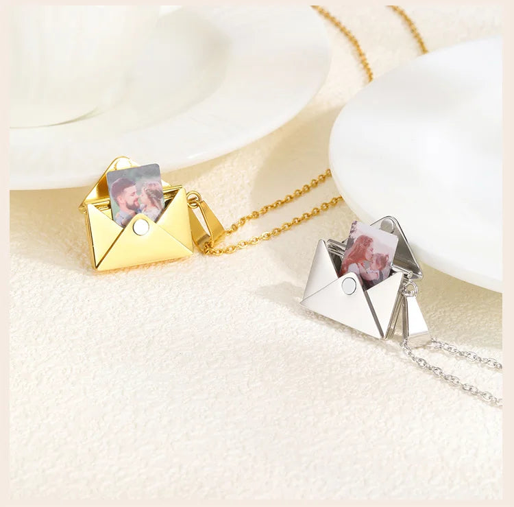 Personalized Photo Locket Necklace Envelope Love Letter Shape Pendant for Women, Customized Picture Pendant Gifts - Clikcy