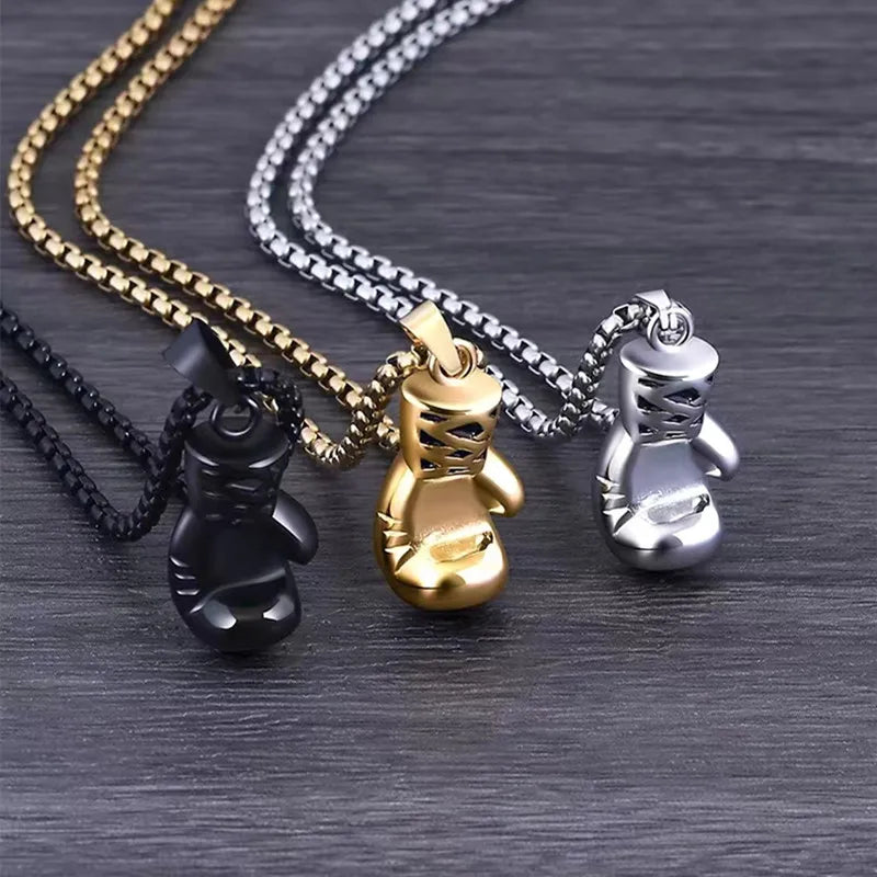 Punk Vintage Double Layer Boxing Gloves Pendant Necklace for Men Fighting Fashion Athleisure Jewelry Hip Hop Items - Clikcy