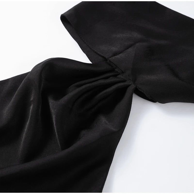 Sexy Satin Ribbon Party Dress Women Elegant Halter Backless Off Shoulder Sleeveless Female Dresses 2024 Summer Solid Robe Gown - Clikcy