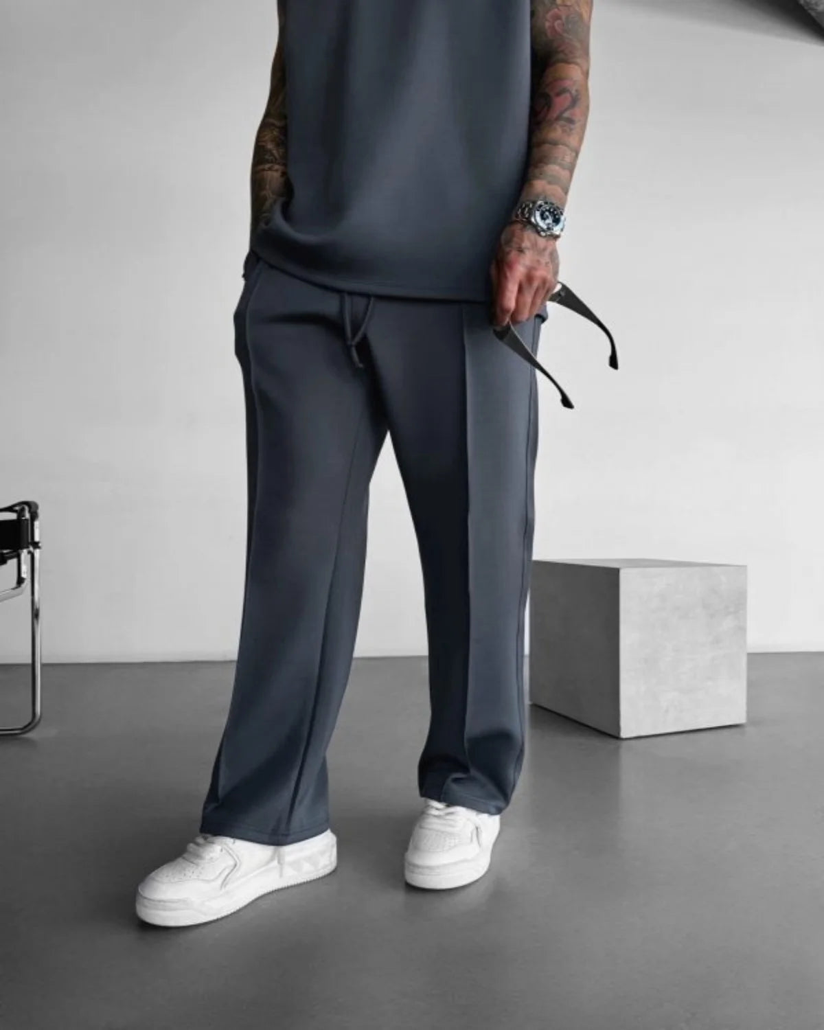 2025 Spring and summer men's new four seasons loose straight tube sports casual pants comfortable suit pants drawstring waistban - Clikcy