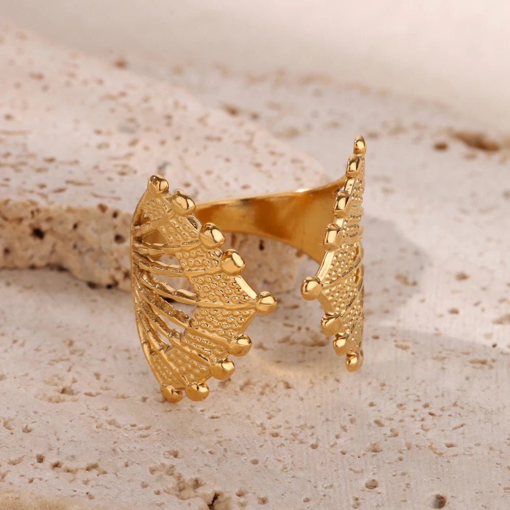 Ocean Starfish Shell Open Rings For Women Gold Color Stainless Steel Ring Summer Beach Aesthetic Waterproof Jewelry Gift - Clikcy