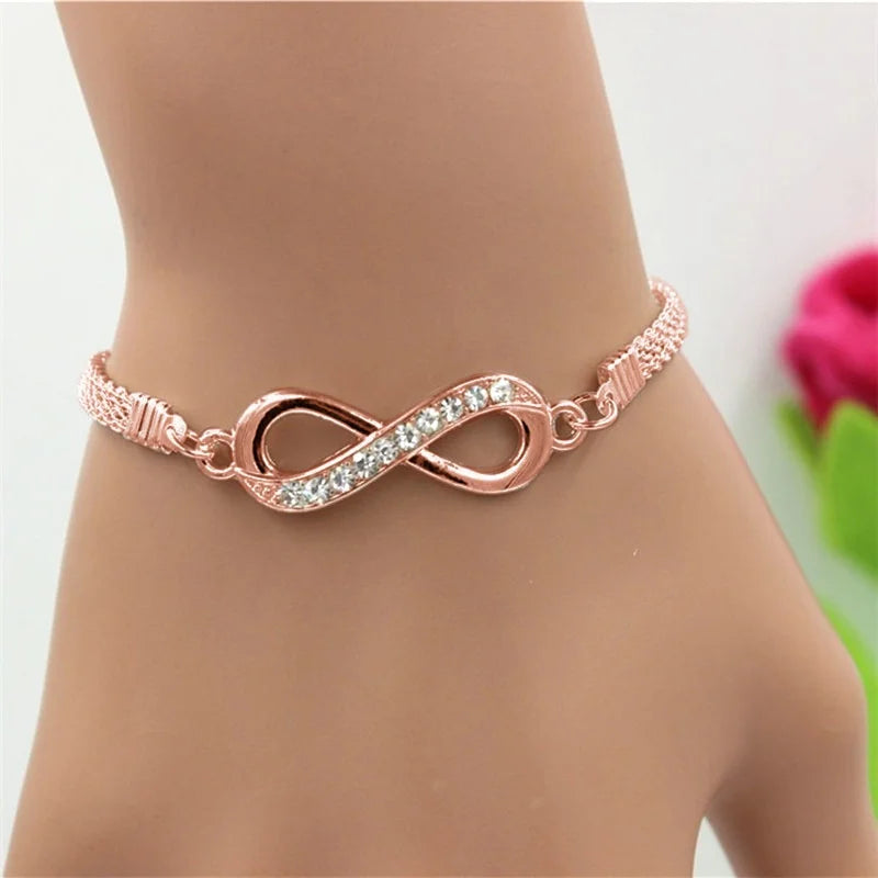 Vintage Set Silver Color Crystal Rhinestone Heart Bracelets for Women Fashion Geometric Adjustable Infinity Cuff Bangle Jewelry - Clikcy