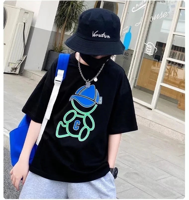 Summer Cool Kids Boy Casual Tops Cartoon Print Trendy Children's T-shirt Short Sleeve European And American Style Toddler Tees - Clikcy