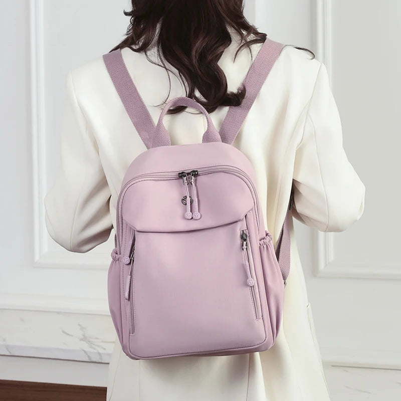 New High Quality Nylon Women Back Pack Solid Color Waterproof Travel Backpack Casual School Bags Girls Shoulder Bag Sac A Dos - Clikcy