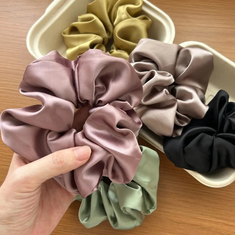 Korea Fashion Dot Satin Scrunchies For Women White big Hair Bands Elastic Silk Hair Tie Girls Black ponytail holder hair rope - Clikcy