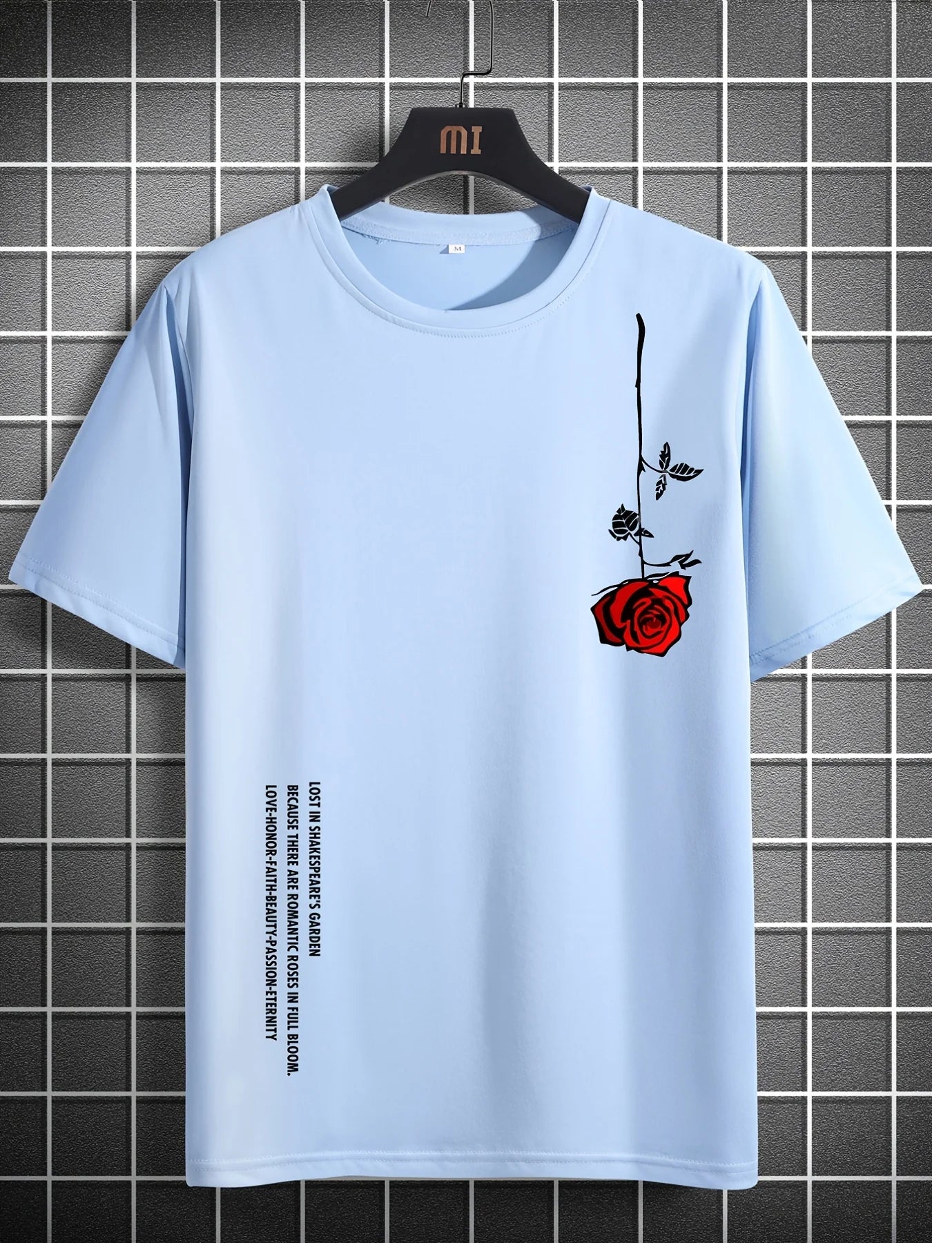 Men's Summer Loose Size 100% Cotton Rose Print Casual Slim Fit Round Neck Short Sleeve T-shirt Top - Clikcy