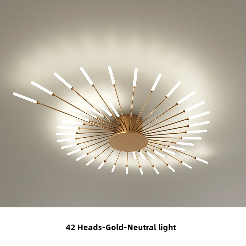 Led Firework Chandelier Dimmable For Living Room Bedroom Milk Yellow Ceiling Chandelier Dining Room LED Ceiling Lamp With Remote
