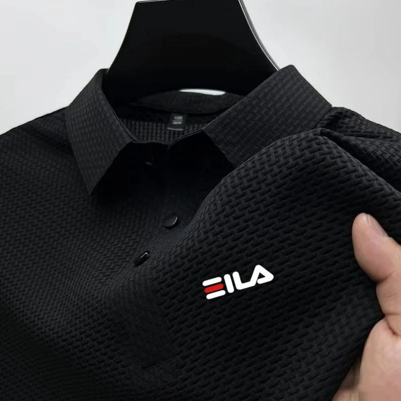 New style ice silk jacquard polo shirt short sleeve summer men's t-shirt casual business fashion stand collar t-shirt men - Clikcy