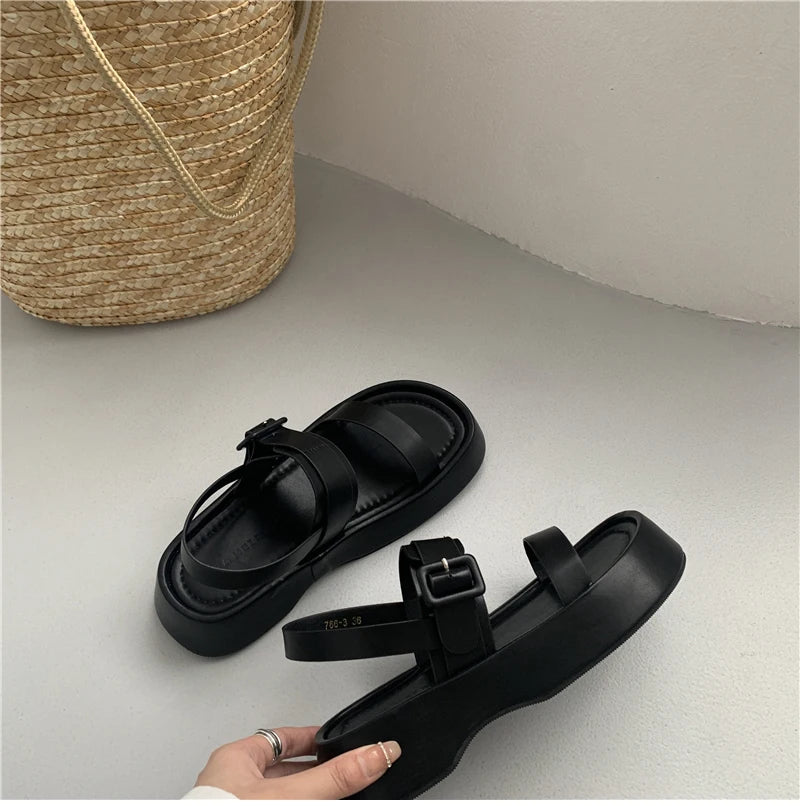 2025 New Gladiator Summer Sandals Fashion Platform Flats Elegant Open Toe Ankle Strap Dress Shoes - Clikcy
