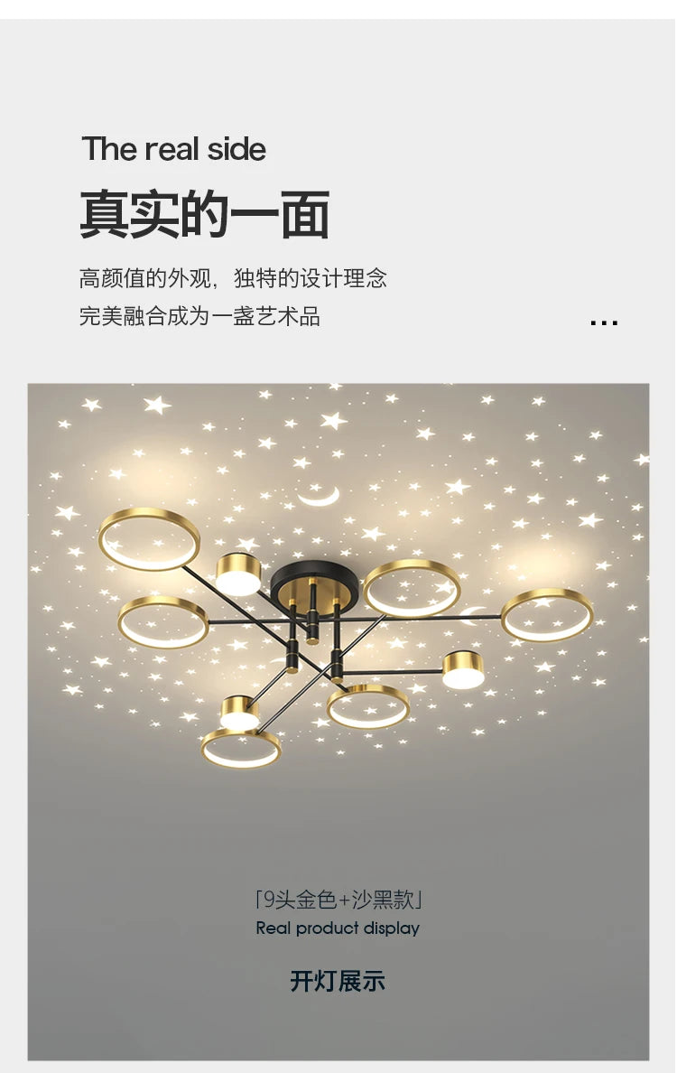 2025 New Chandeliers Romantic Starry Modern Ceiling Light Fixture 6 Lights White Creative Home Stepless Dimmable  Ceiling Lamp - Clikcy