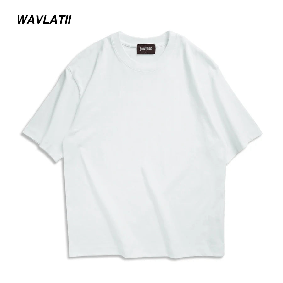 WAVLATII New Men Oversized T shirts Female 260 GSM Casual White Streetwear Tees Black Solid Basic Summer Tops for Young WMT2401 - Clikcy