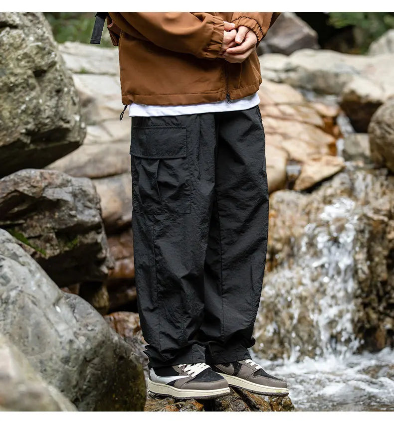 TFETTERS 2025 Autumn Casual Pants Men Waterproof  Thin Mid Waist Solid Color Men Cargo Pants Tourism Outdoors Riding Trousers - Clikcy