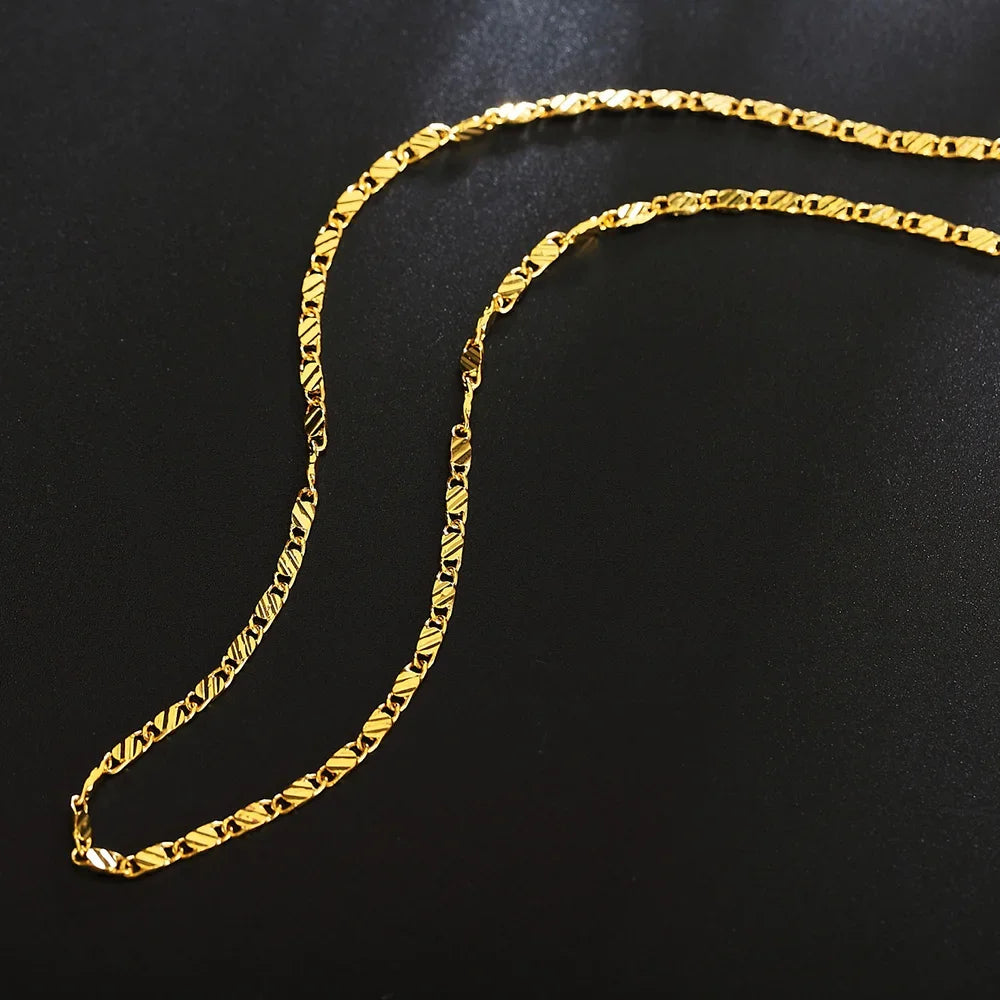 Fashion 18k Gold Necklace 2MM 16/18/20/22/24/26/28/30 Inch Side Chain Necklace For Women Men Jewelry 925 Silver Necklace - Clikcy