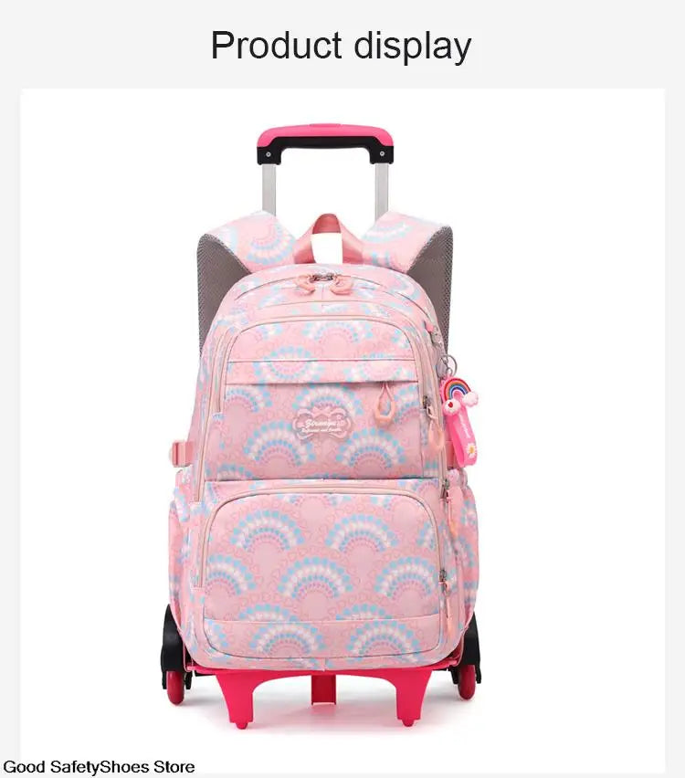 Rolling School Bags for Girls Backpack Children Waterproof School Backpacks with Wheels Middle School Trolley Luggage Back Pack - Clikcy