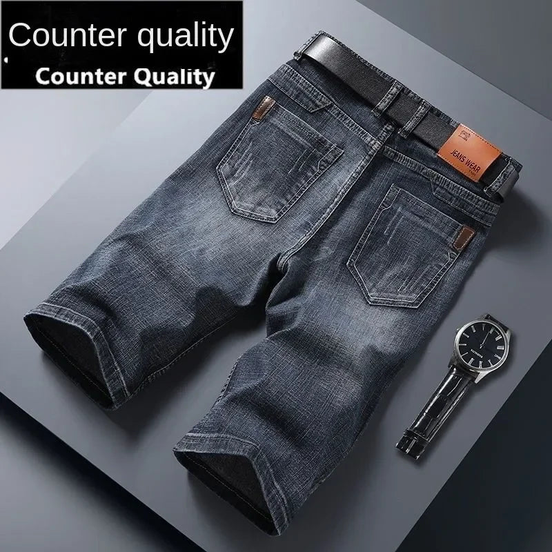 Summer Classic Shorts Jeans Men Denim Pants Straight Stretch Casual Cool Thin Knee Length Blue Fashion Brand Daily jorts - Clikcy