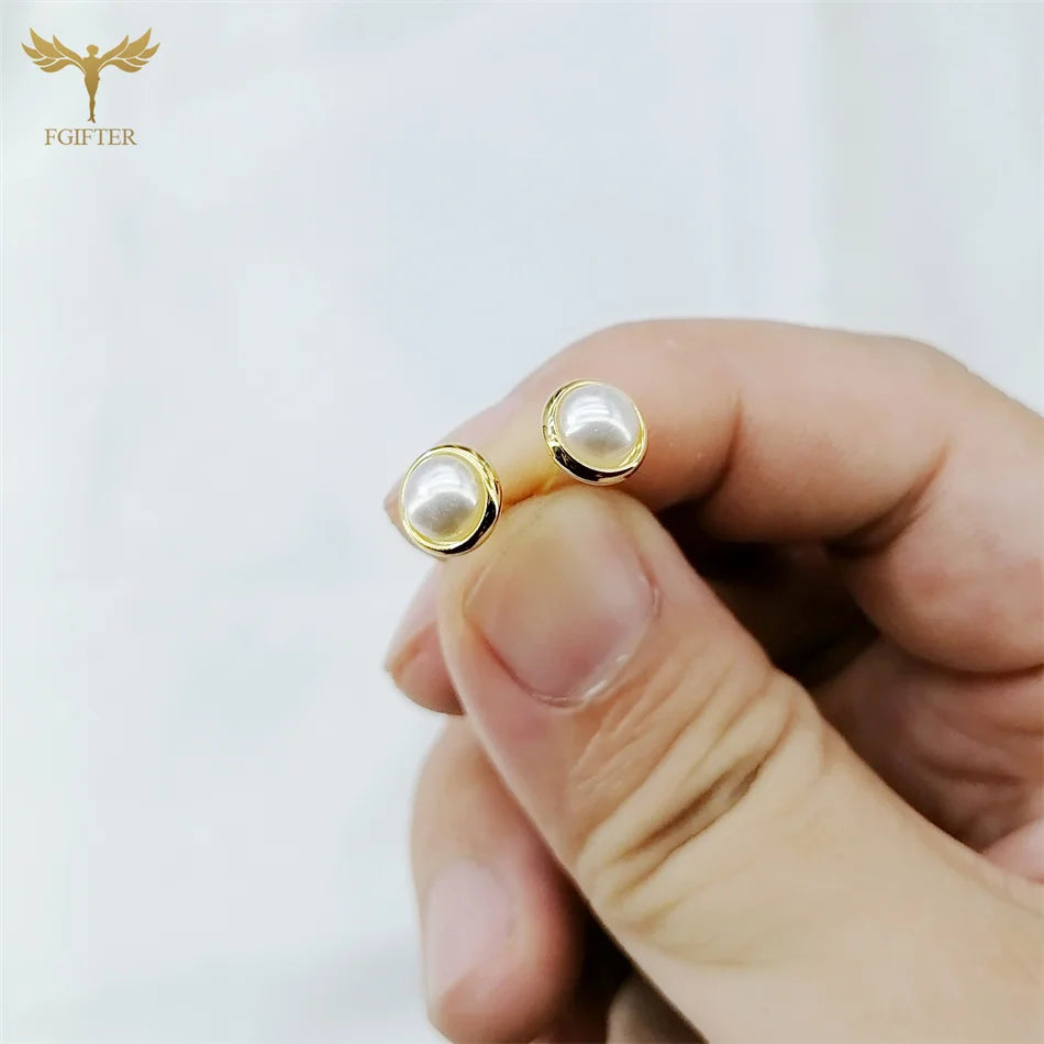 12 Pair Round Pearl Earrings for Women Girl Simple Ear Piercing Jewelry Golden Stainless Steel Stud Earrings Set Fashion Jewelry - Clikcy