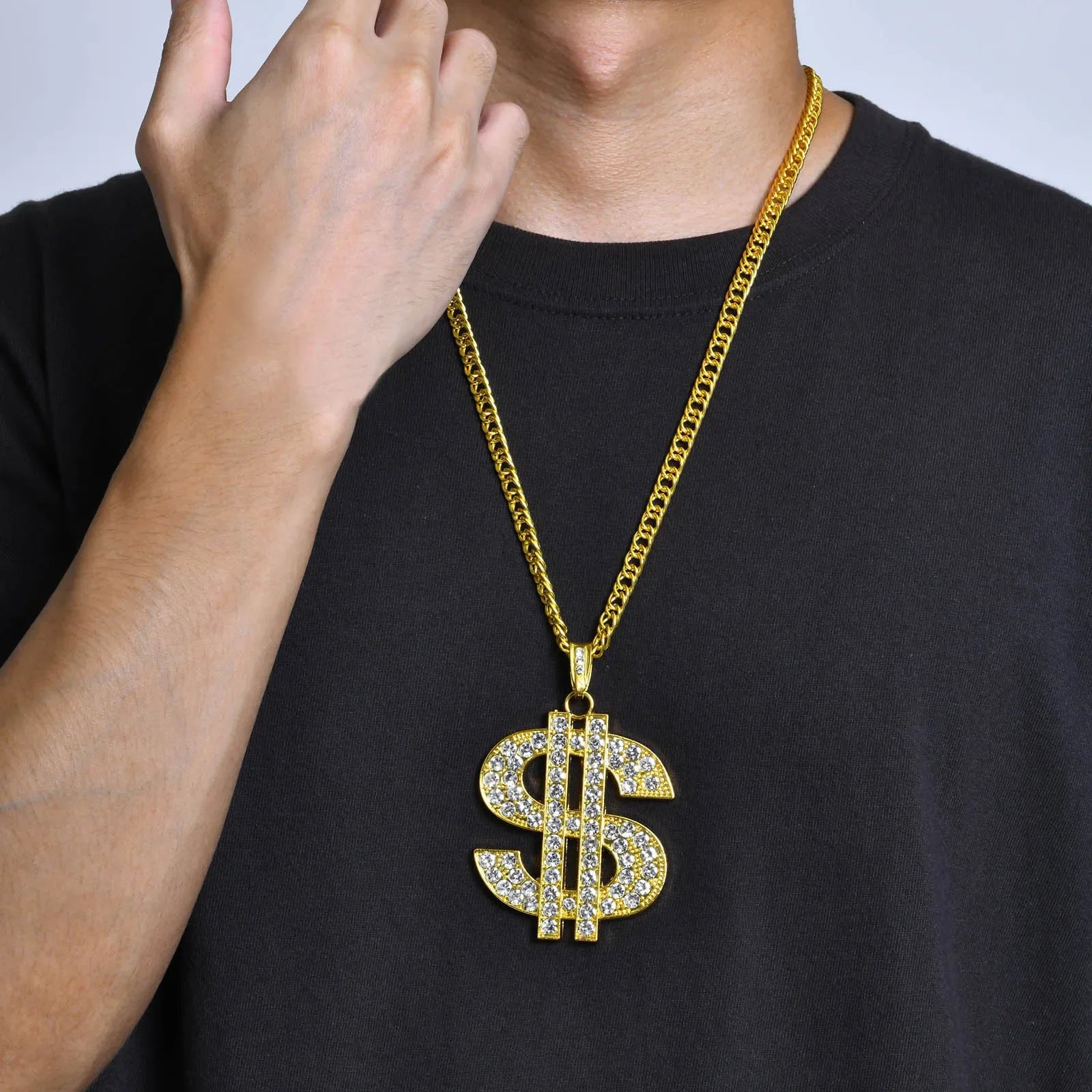 Men Gold Color Dollar Sign Necklaces,Hip Hop Money Dollar Pendant Collar Dollar Open Ring,Music Festival Party Gifts Jewelry - Clikcy