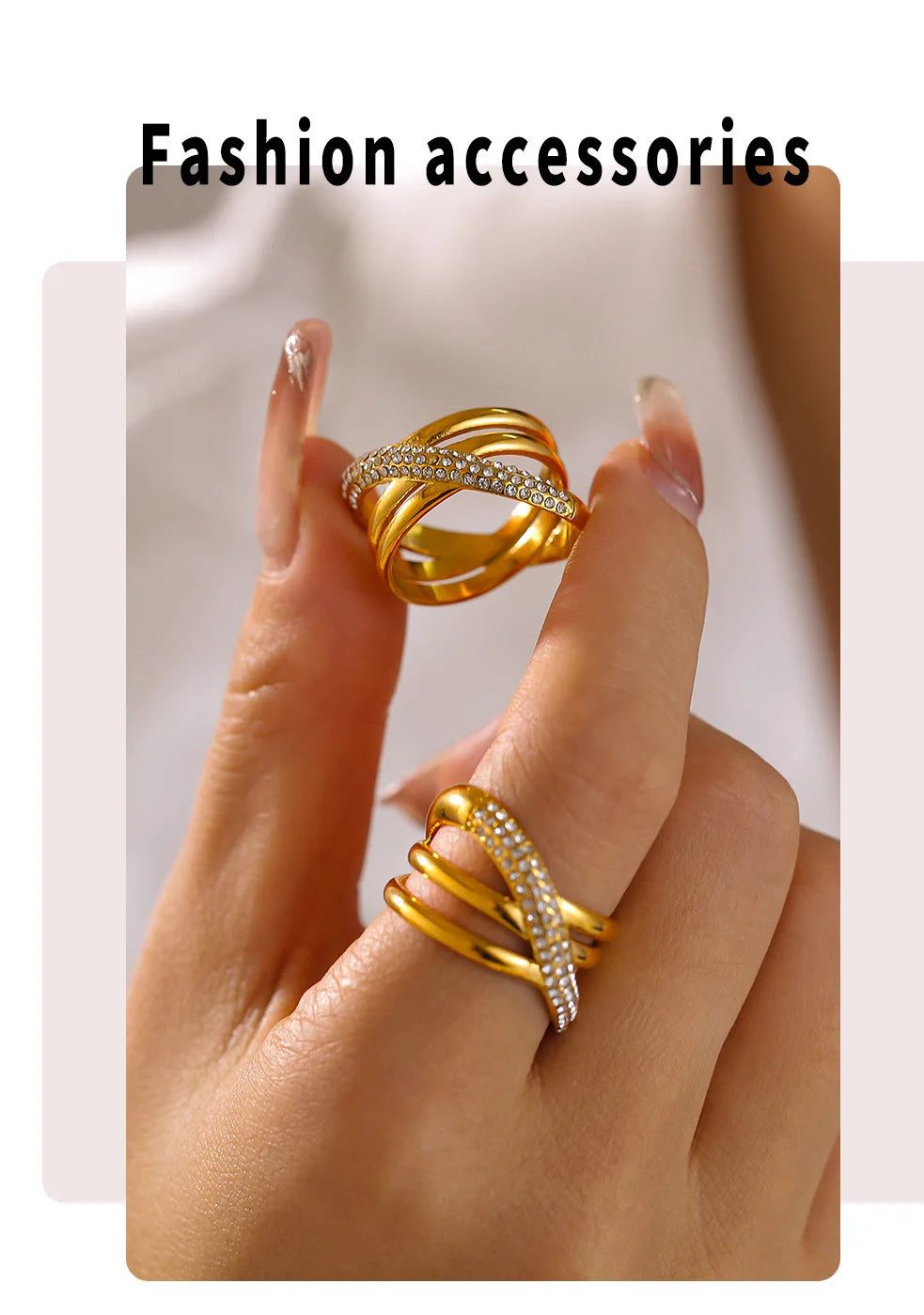 Chic Stainless Steel Rings for Women Inlaid CZ Women Rings Wedding Banquet Charm Rings Waterproof Gold Plated Jewelry - Clikcy