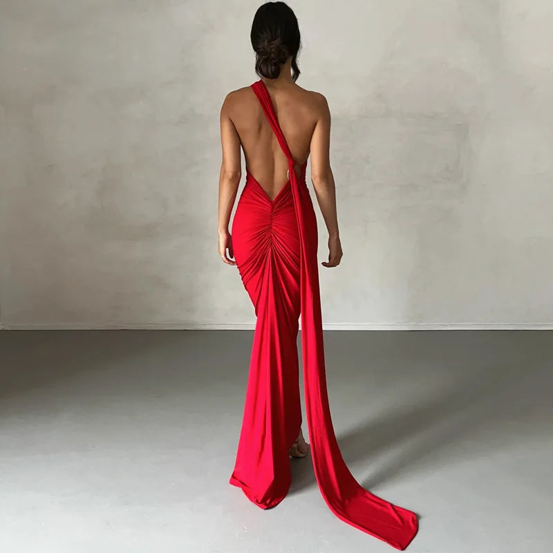 Womens Elegant Evening Party Cocktail Long Dress Sexy Backless Open Back Ruched Slim Bodycon Formal Wedding Guest Maxi Dress - Clikcy