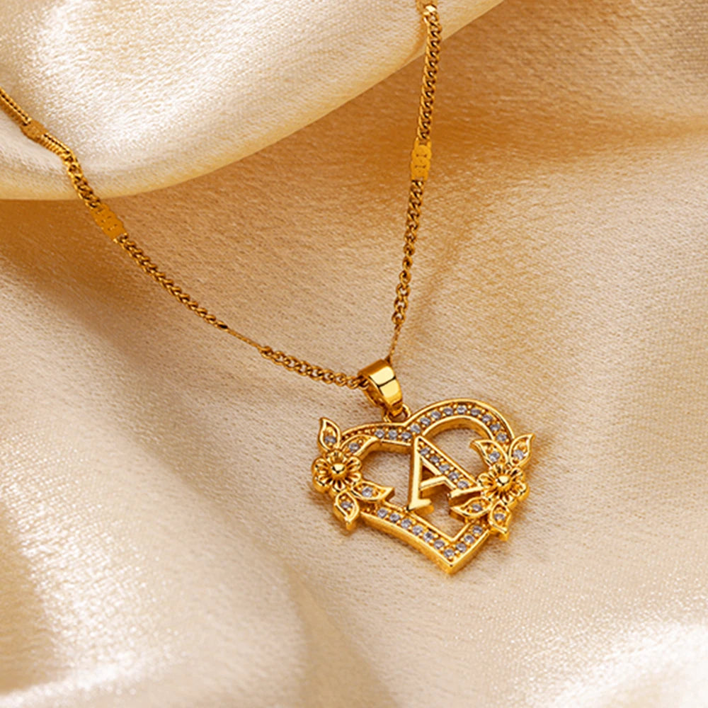 Heart Initial Letter Necklaces For Women Gold Color Stainless Steel Chain A-Z Alphabet Pendant Necklace Birthday Jewelry Gift - Clikcy