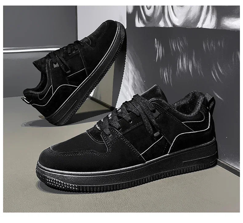 Yellow Leisure Running Sneakers Men Outdoor Leather Shoes Flat Classic Black Sports Shoes Lace Up Skateboard Board Shoe Walking