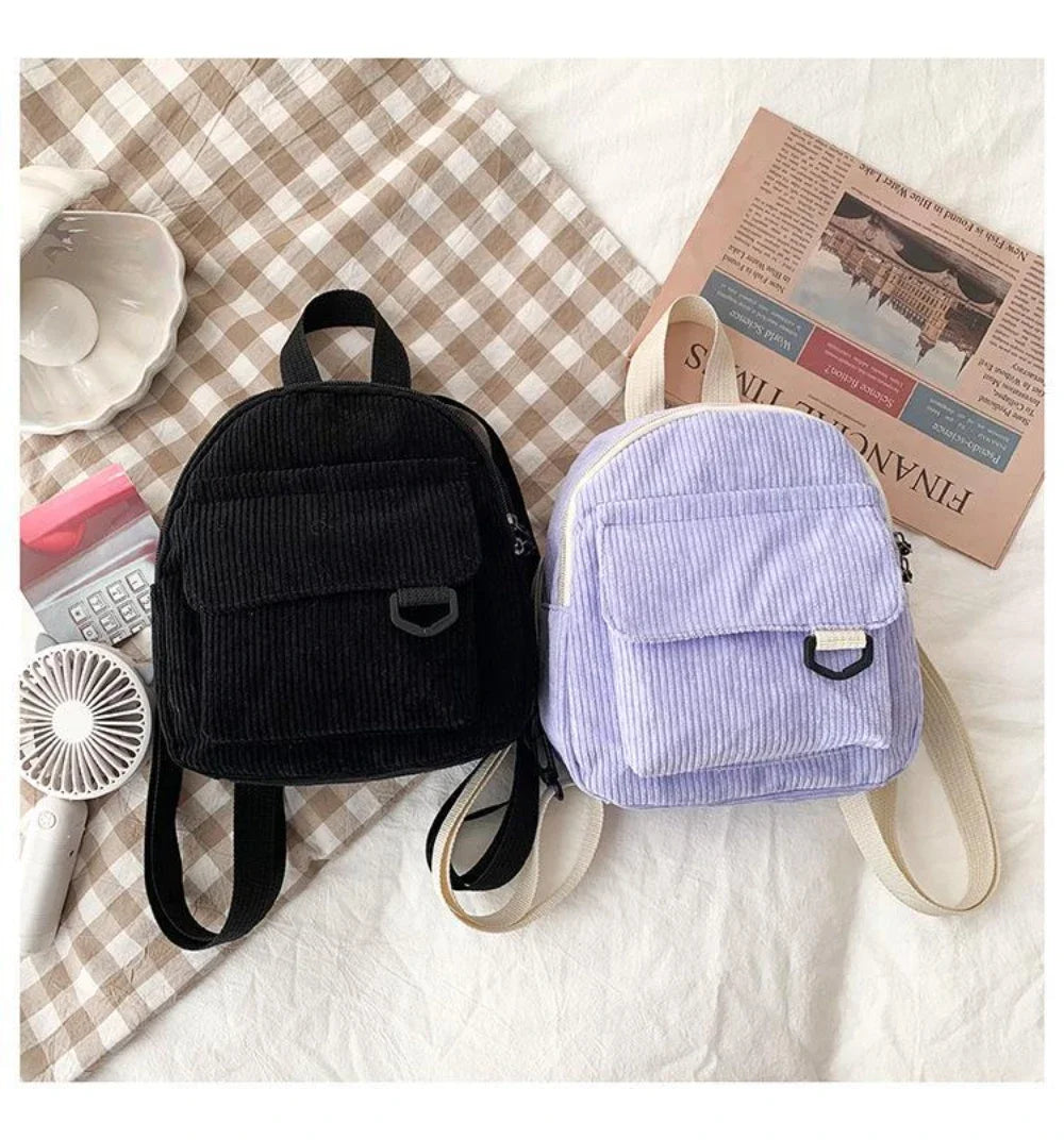 Women's Mini Backpack Fashion Solid Color Corduroy Small Simple Casual Traveling Large Capacity Durable Female's Schoolbag