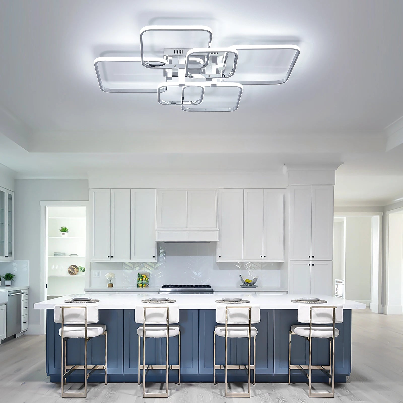 Modern LED Ceiling Light with Remote Control, Dimmable Chandelier for Living Room Bedroom, Flush Mount Lighting Fixture Indoor - Clikcy