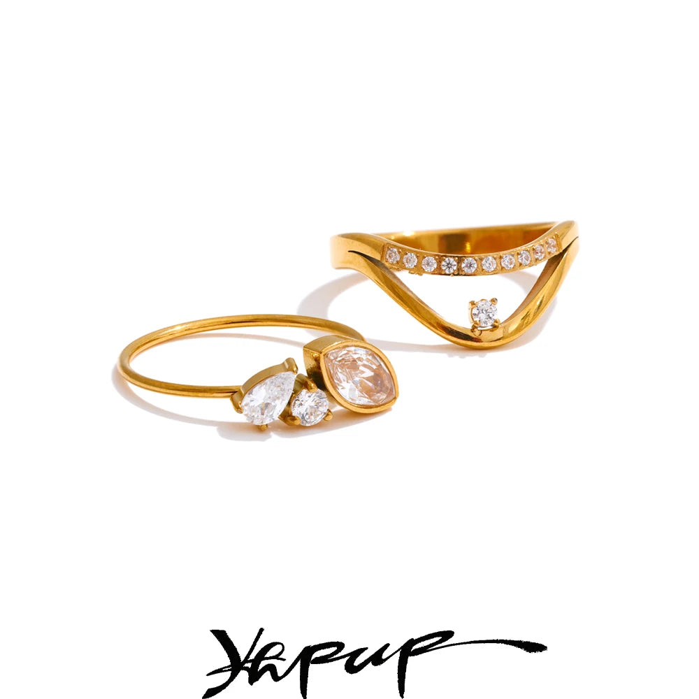 Yhpup Size 6 7 8 Delicate Shiny CNC Cubic Zirconia Ring High Quality 18K Gold PVD Plated Stainless Steel Finger Jewelry Gift - Clikcy