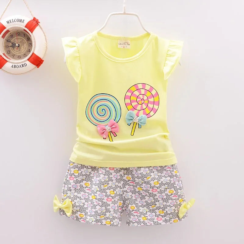 Summer Children Clothes Baby Girls Clothes Sets T-shirt Tops+Short Pants 2Pcs/Suit Toddler Boy Clothes Suit Infant Clothing Sets