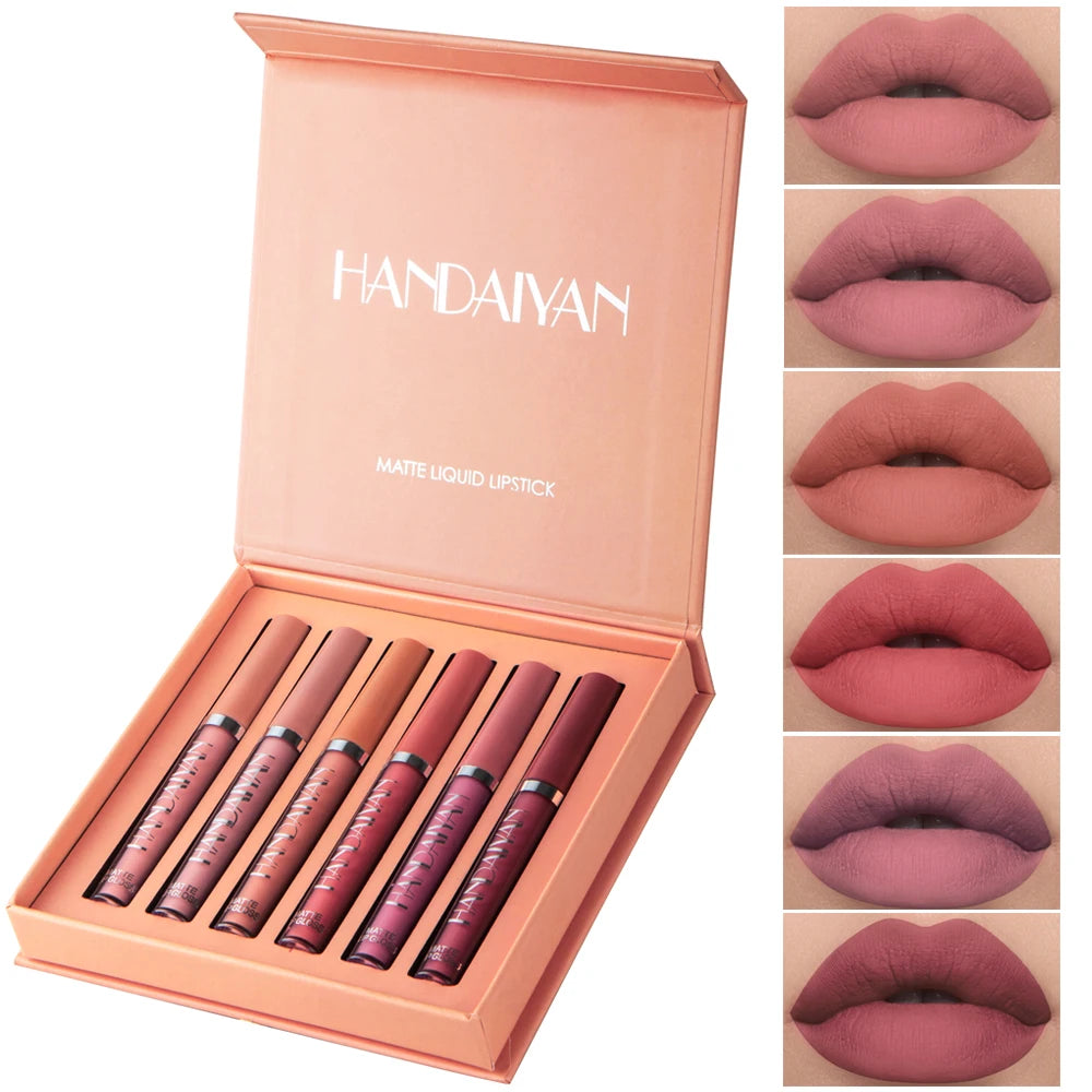 HANDAIYAN Set of 6 NonStick Cup Liquid lipstick , Long-Lasting Lip Gloss Gift Box – Matte Finish Lip Gloss, Resistant to Fading - Clikcy