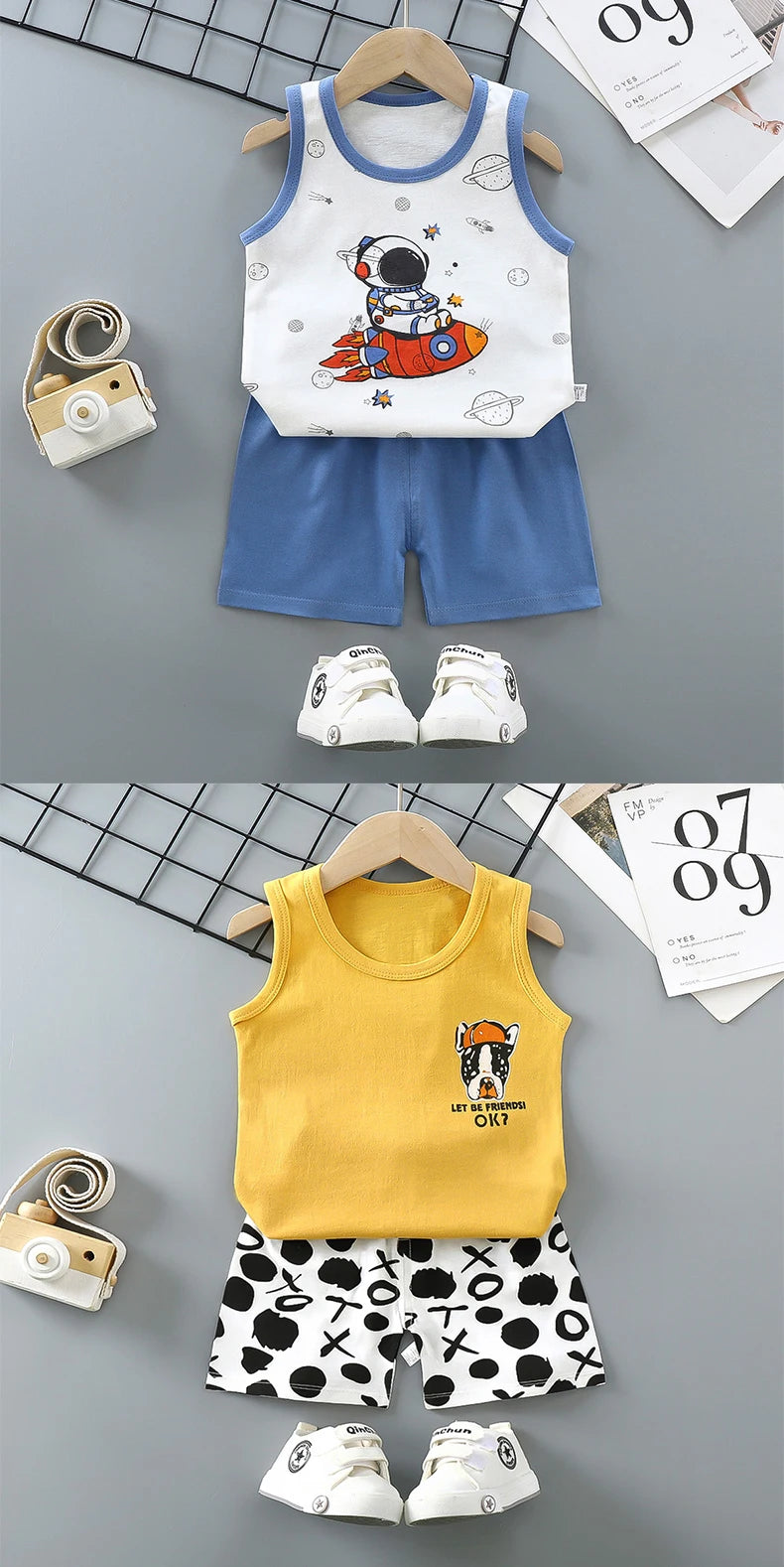 Children Sets Kids Clothes Boys Girls Vest Suit  Summer Children's Clothing baby Cotton T-Shirts Shorts Tank Top Sleeveless - Clikcy