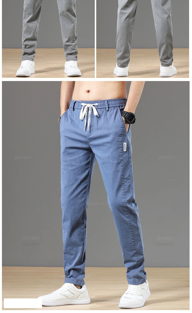 Autumn Cottom Men's Pants Fashion Classic Drawstring Elastic Waist Jogging Stretch Casual Grey Cargo Trousers Male 28-38 - Clikcy