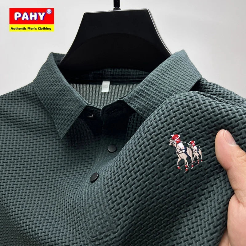 New style ice silk jacquard polo shirt short sleeve summer men's t-shirt casual business fashion stand collar t-shirt men - Clikcy