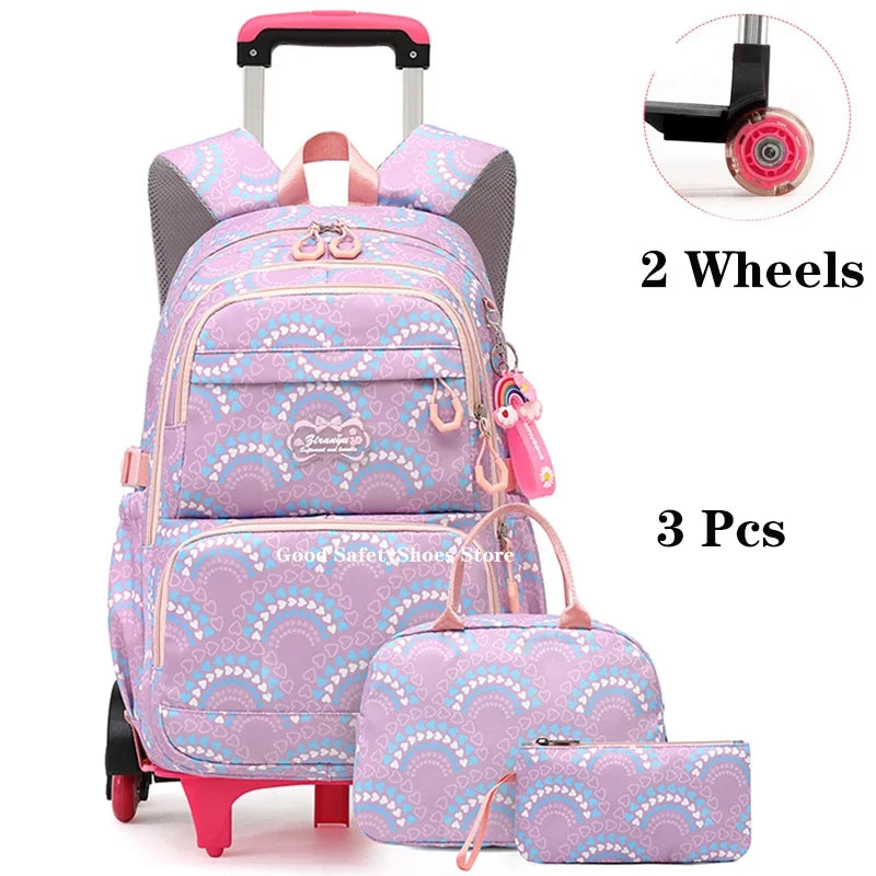 Rolling School Bags for Girls Backpack Children Waterproof School Backpacks with Wheels Middle School Trolley Luggage Back Pack