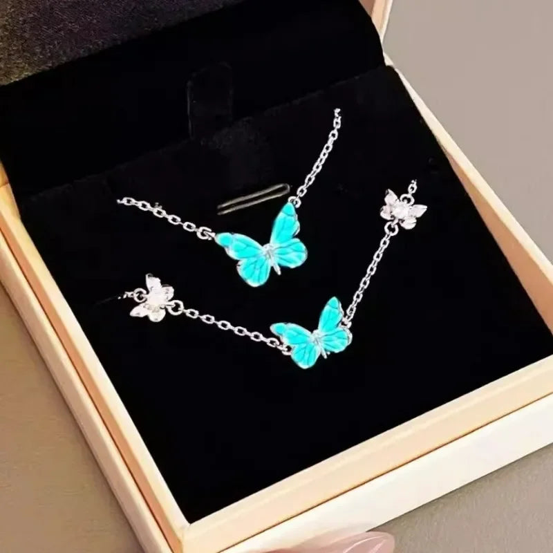 1Set Glow in The Dark Pendant Necklace Bracelet Mermaid Spiral Fashion Jewelry Night Necklace Butterfly Necklace Women Jewelry - Clikcy