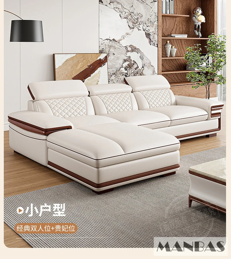 MINGDIBAO Premium Italian Genuine Leather Sofa Set for Living Room with Adjustable Headrests, Bluetooth Speaker, Wireless Charge - Clikcy